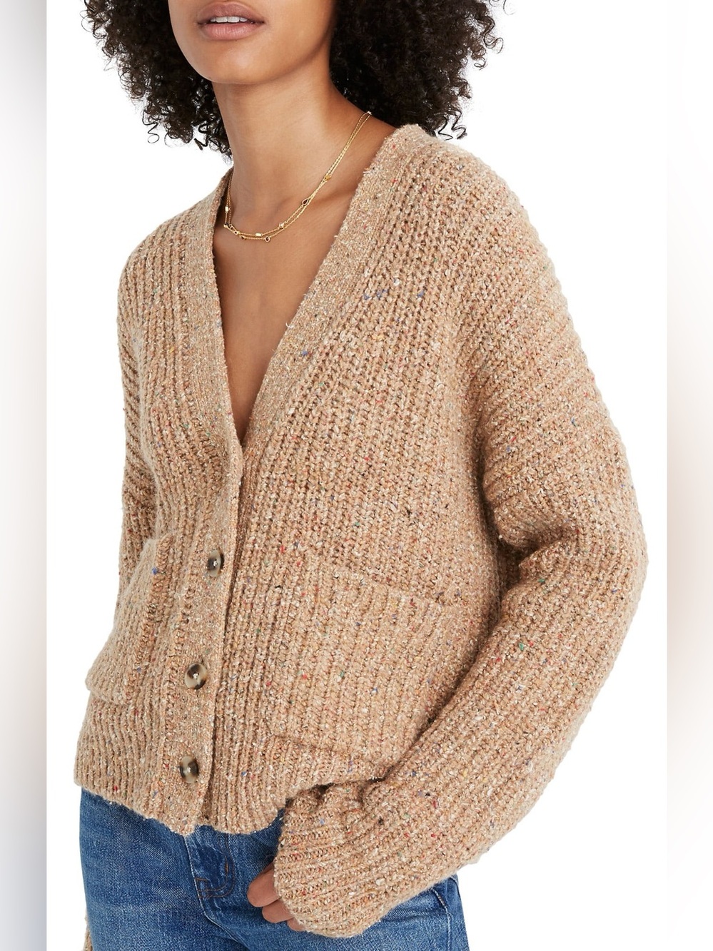Madewell Rainbow Speckled Rib Tweed Camel Button-Front Cardigan Sweater Knit XXS